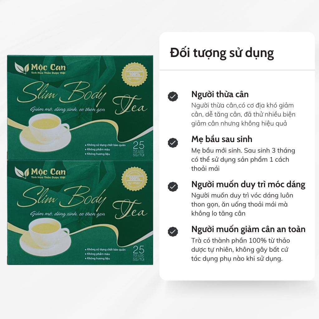 Trà giảm cân Mộc Can giảm mỡ bụng, mỡ đùi, trà giảm cân sau sinh, không tác dụng phụ, Hộp 25 gói