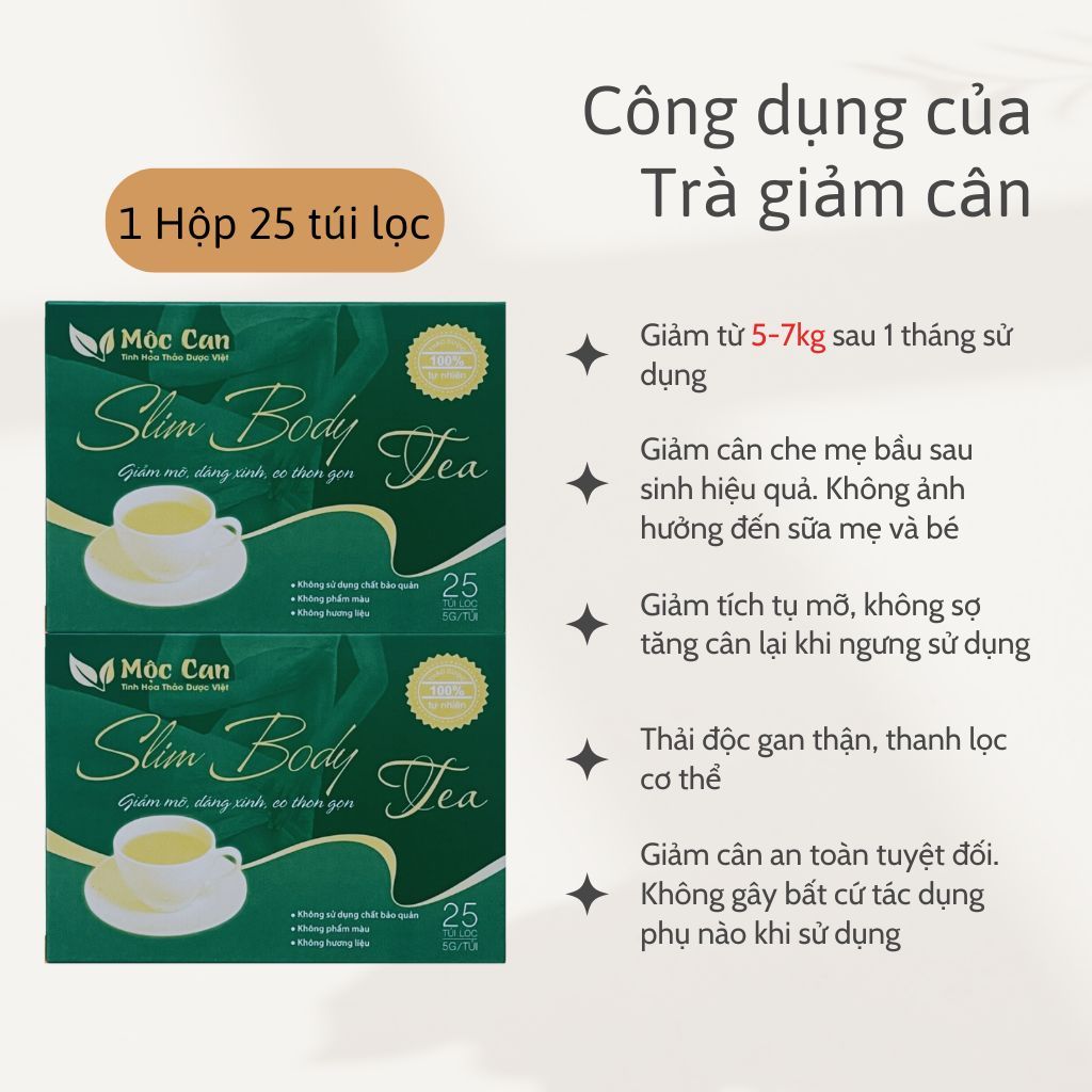 Trà giảm cân Mộc Can giảm mỡ bụng, mỡ đùi, trà giảm cân sau sinh, không tác dụng phụ, Hộp 25 gói