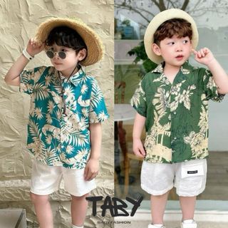  Set quần áo đũi đi biển xanh chất liệu đũi mềm mại xịn xò thoáng mồ hôi cho bé từ 9-23kg 0124B11
