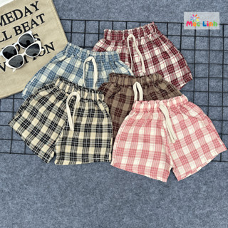 Quần đùi bé gái kẻ caro mềm mát, phong cách, quần short cho bé gái cao cấp