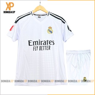 Áo Đá Bóng Real Madrid Trắng Đen 2024, Đồ Đá Banh Vải Thun Lạnh Cao Cấp