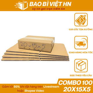 20x15x5 Combo 100 Hộp carton đóng gói hàng, thùng bìa carton giá rẻ - Bao Bì Việt HN