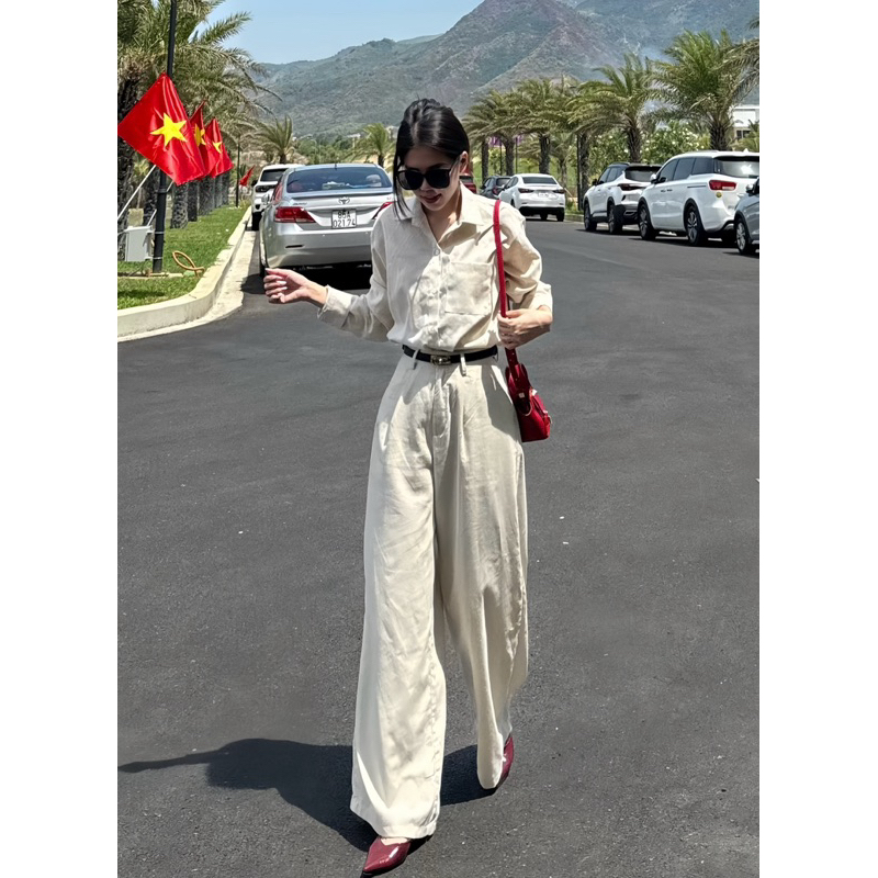 SET LINEN ÁO SƠ MI TAY DÀI MIX QUẦN ỐNG XUÔNG DÀI 102CM SIÊU XINH PHONG CÁCH HÀN QUỐC HÈ THU ĐỦ SIZE( HÌNH CHÍNH CHỦ) | BigBuy360 - bigbuy360.vn