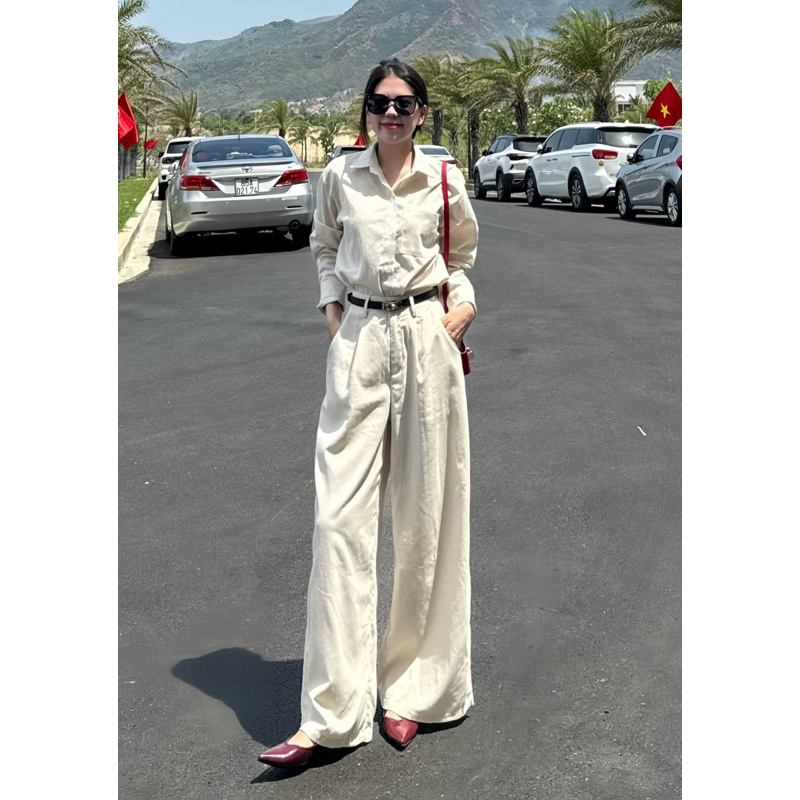 SET LINEN ÁO SƠ MI TAY DÀI MIX QUẦN ỐNG XUÔNG DÀI 102CM SIÊU XINH PHONG CÁCH HÀN QUỐC HÈ THU ĐỦ SIZE( HÌNH CHÍNH CHỦ) | BigBuy360 - bigbuy360.vn
