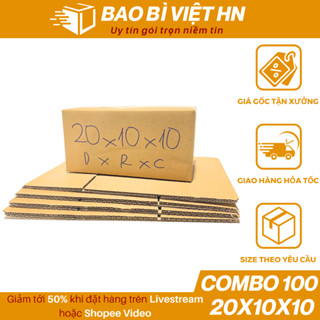 20x10x10 Combo 100 Hộp carton đóng hàng, thùng hộp giấy giá rẻ - Bao Bì Việt HN