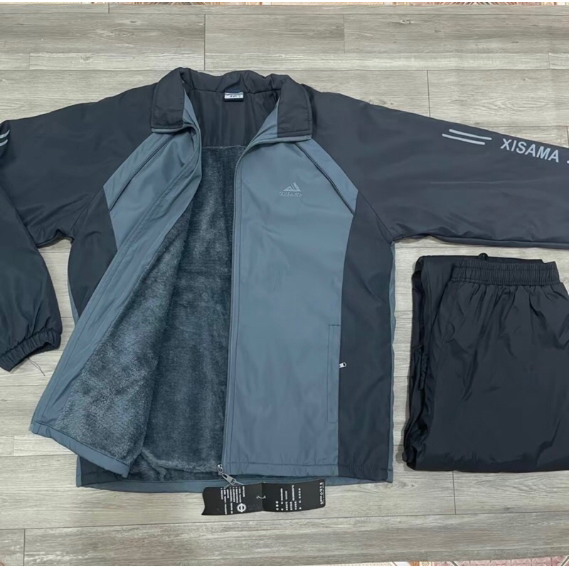 Bộ quần áo gió lót lông nam trung niên dáng suông dày ấm