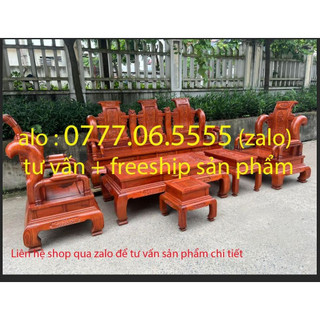 Bộ bàn ghế tần thủy hoàng gỗ hương đá tay 12 hàng cột liên yếm liền