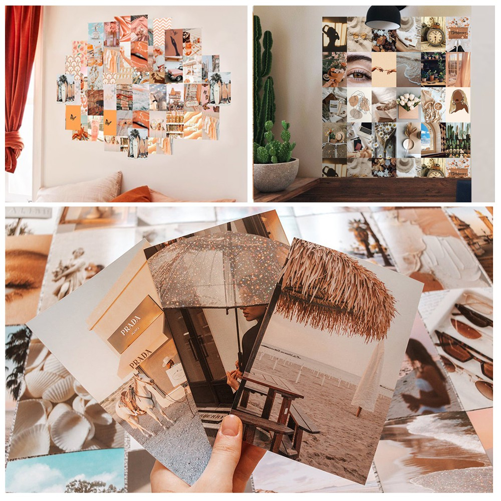 Postcard decal sticker dán tường tranh decor phòng ngủ style Hàn quốc set 24 hình tấm lớn 1300