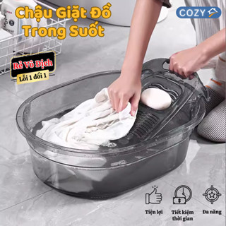 Chậu giặt đồ trong suốt kèm tấm chà quần áo thông minh chất liệu nhựa PET chịu lực tốt siêu bền
