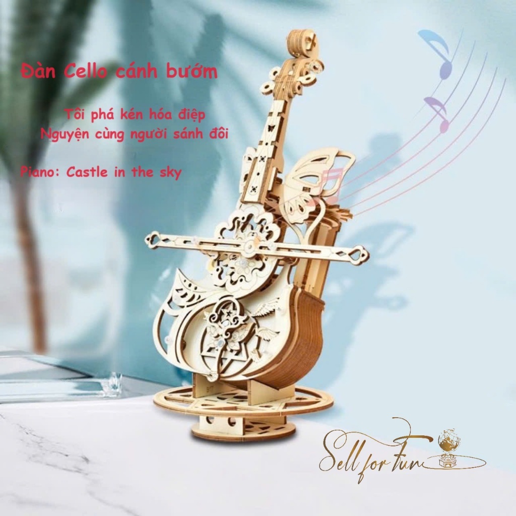 Lắp Ráp Mô Hình Gỗ 3D Đồ Chơi Lắp Ráp Hộp Nhạc Bằng Gỗ Đàn VIOLIN Cánh Bướm