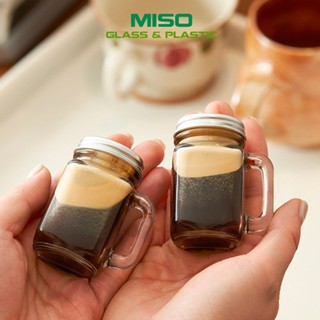 Bộ 10 Ly thủy tinh Mini có quai kèm nắp 40ml và 120ml siêu cute, đựng cafe, nước ép, đồ uống, decor