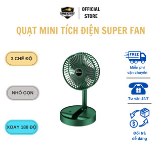 Quạt mini tích điện Super Fanđể bàn gấp gọn, quạt tích điện 3 chế độ gió siêu mạnh, quạt mini cổng sạc USB xoay 180 độ