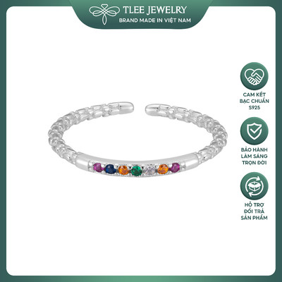 Nhẫn bạc nữ TLEE freesize dải màu sắc cầu vồng TLEE JEWELRY