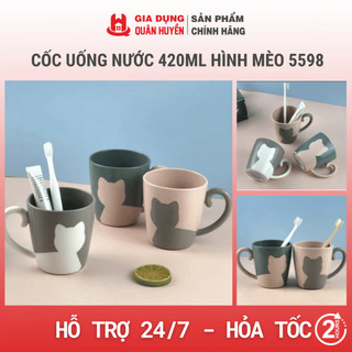 Cốc,ly đánh răng có quai, cốc uống nước 420ml hình mèo nhựa PP cao cấp an toàn khi sử dụng 5598