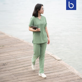 Bộ scrubs bác sĩ nữ bloudi plus nữ version 2 tay ngắn cotton cao cấp, đồng phục y tế