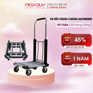 Xe đẩy hàng 4 bánh 150kg siêu rút gọn nhập khẩu Advindeq HT-150A, bánh xe chống ồn chốt hãm,xe kéo hàng đa năng mini