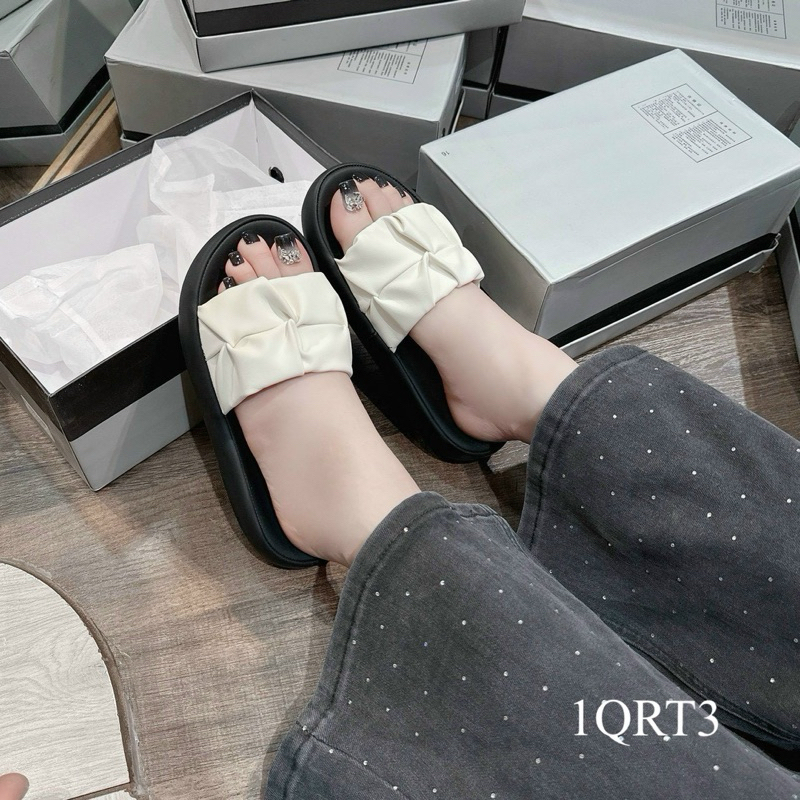 Dép Nữ Đế Xuồng Quai ngang Nhúm Cao 3`-6 cm Chất Liệu Da Mềm êm chân Hách Dáng Phong Cách Hàn Quốc