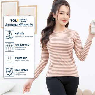 Áo thun tay dài nữ TOLI cổ tròn sọc ngang, Form vừa dáng, vải cotton mềm mịn, co dãn 4 chiều - LH30