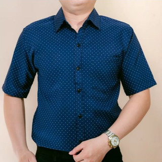 Áo sơ mi nam ngắn tay có túi chấm bi lụa hàn chống nhăn