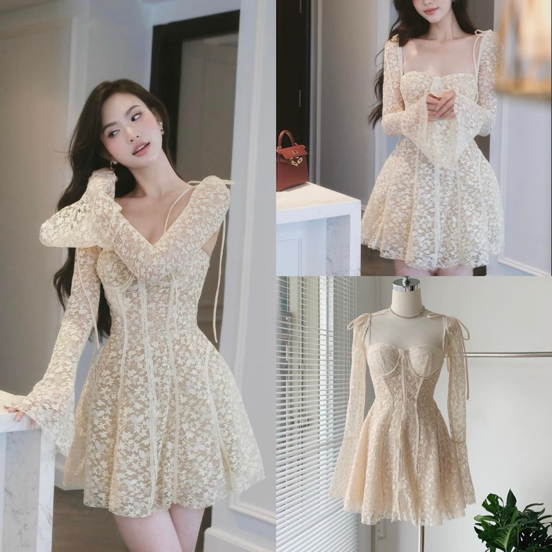 ĐẦM CỘT NƠ KHOÉT EO REN