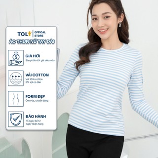 Áo thun tay dài nữ TOLI cổ tròn 6 nmàu sọc , vải cotton mềm mịn, co dãn 4 chiều cao cấp LHB31