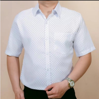 Áo sơ mi nam ngắn tay có túi chấm bi lụa hàn chống nhăn