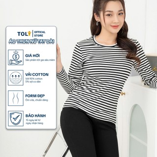 Áo thun tay dài nữ TOLI cổ tròn sọc ngang, Form vừa dáng, vải cotton mềm mịn, co dãn 4 chiều - LH15
