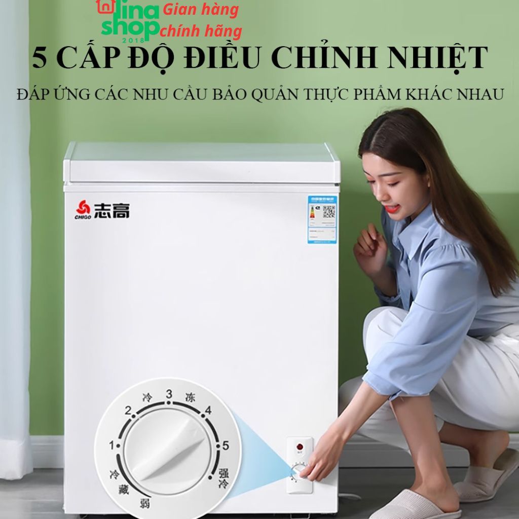 Tủ đông mini 60l Chigo tiết kiệm điện với 5 cấp số, tủ lạnh mini trữ thịt cá đông lạnh, làm đá, trữ sữa đa năng