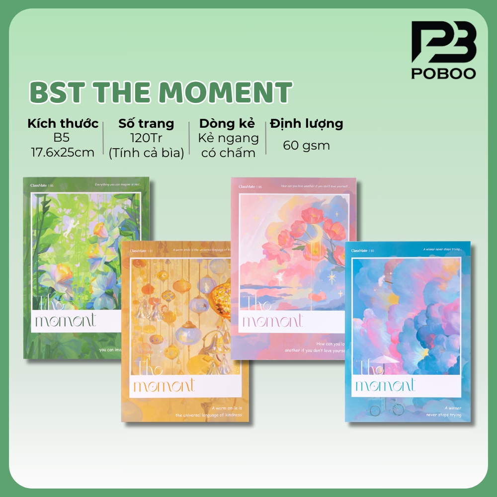 Vở B5 Kẻ Ngang Có Chấm 120 Trang The Moment Vở Kẻ Ngang ClassMate Bìa Chống Nước NB5-12-0204
