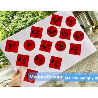 Set 10 tem dán tết, sticker trang trí tết, chữ tết, xuân, phúc, lộc, thọ