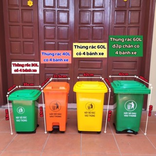 Thùng đựng rác nhựa, sọt rác nhựa 30L , 40L và 60L cho gia đình đạp chân có 4 bánh xe và nắp đậy kín