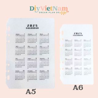 Lịch cho planner a5/a6 2025