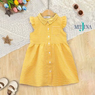 Váy bé gái MEEJENA vải Kate sọc từ 12-32 Kg, Đầm cho bé gái ngắn tay cổ sơ mi có túi - 2032