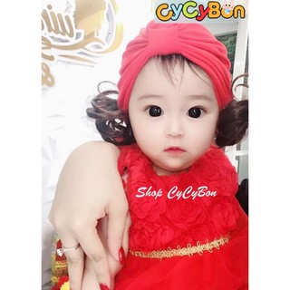 Mũ Nón Turban Cho Bé Gái Nhiều Màu Chất Thun Cotton Kiểu Nút Kèm Búi 2 Bên