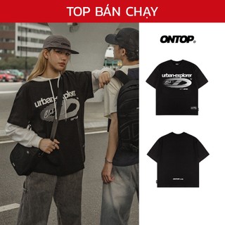 Áo thun đen nam nữ local brand ONTOP tay lỡ basic vải thun cotton mát Urban Explorer Tee | O-T8