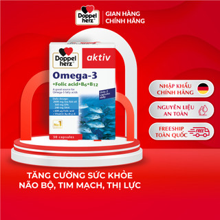 Viên dầu cá Doppelherz Omega 3 + Folic acid + B6 + B12 hỗ trợ tăng cường thị lực, tim mạch và não bộ (Hộp 30 viên)