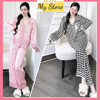 Set Pyjama đẹp, bộ đồ ngủ nữ tay dài quần dài vải lụa latin mịn mát thiết kế loại 1 freesize 60kg MY STORE