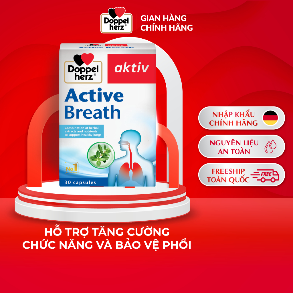 Viên uống bổ phổi Doppelherz Active Breath hỗ trợ tăng cường chức năng và bảo vệ phổi (Hộp 30 viên)