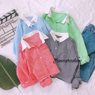 Sơ Mi Caro Nhí Tay Dài Dáng Croptop Chất Kate Xốp - Jancaroshop