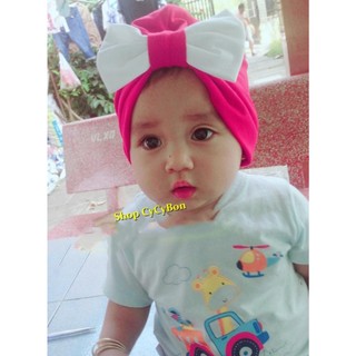 Mũ Nón Turban Cho Bé Gái Màu Hồng Đậm Chất Vải Cotton Kiểu Nơ