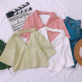 Sơ Mi Croptop Tay Ngắn Hở Lưng