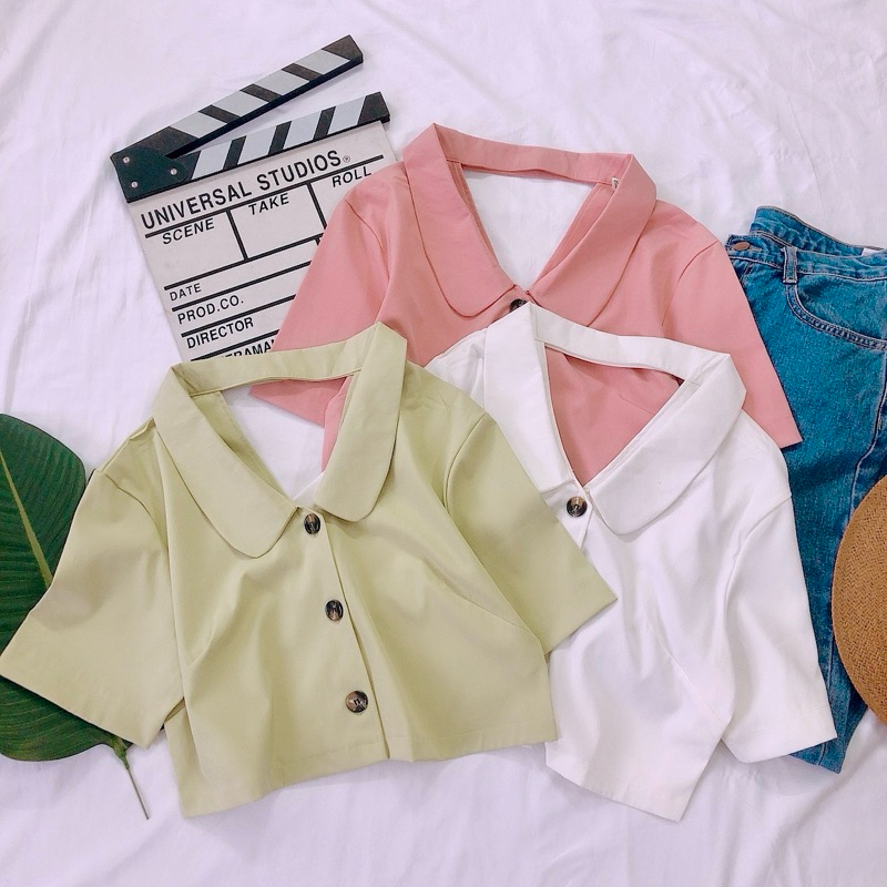 Sơ Mi Croptop Tay Ngắn Hở Lưng