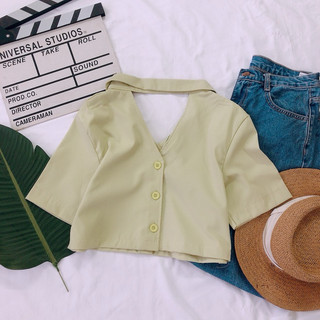 Sơ Mi Croptop Tay Ngắn Hở Lưng