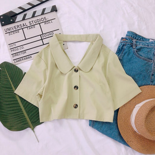 Sơ Mi Croptop Tay Ngắn Hở Lưng