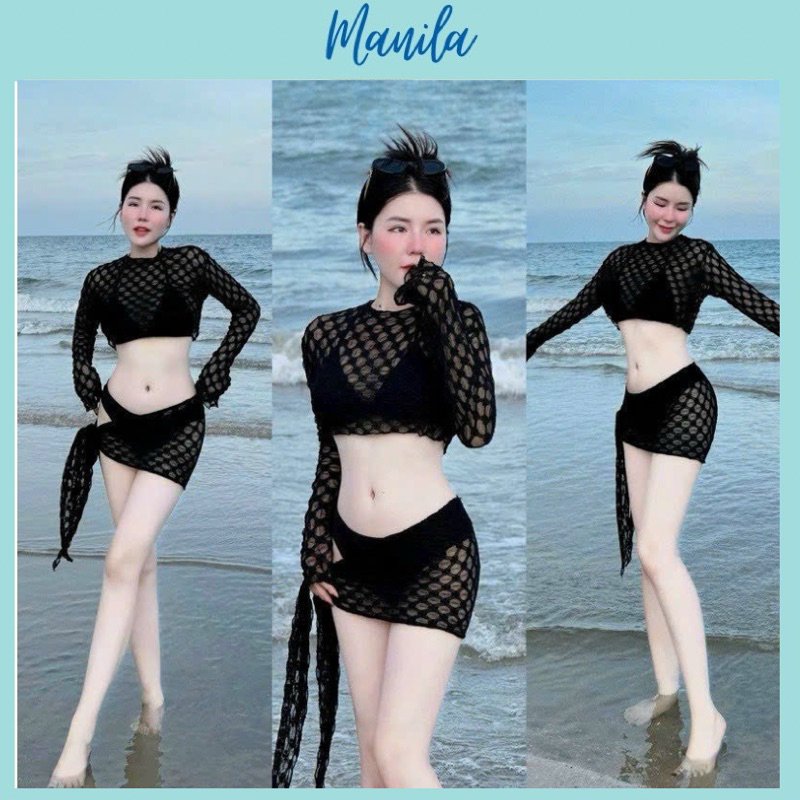 (hoa nhí )Sét bikini đi biển nữ gồm 4 món braa bên trong phối khoác lưới bên ngoài với tone màu dành cho các nàng MANILA | BigBuy360 - bigbuy360.vn