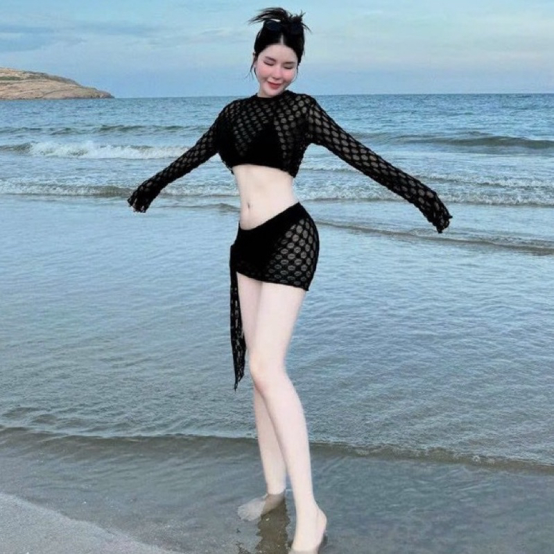 (hoa nhí )Sét bikini đi biển nữ gồm 4 món braa bên trong phối khoác lưới bên ngoài với tone màu dành cho các nàng MANILA | BigBuy360 - bigbuy360.vn