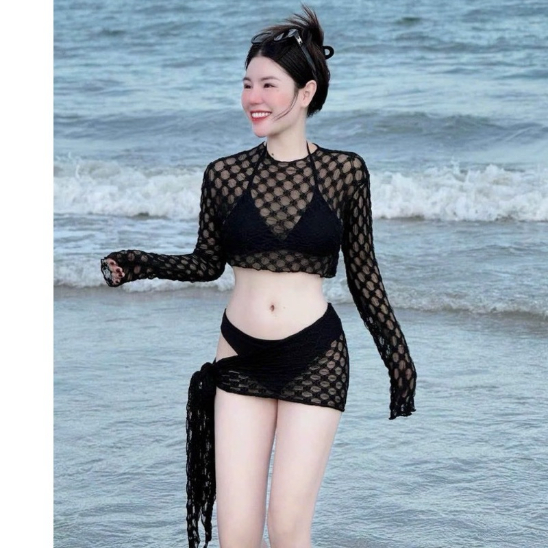 (hoa nhí )Sét bikini đi biển nữ gồm 4 món braa bên trong phối khoác lưới bên ngoài với tone màu dành cho các nàng MANILA | BigBuy360 - bigbuy360.vn