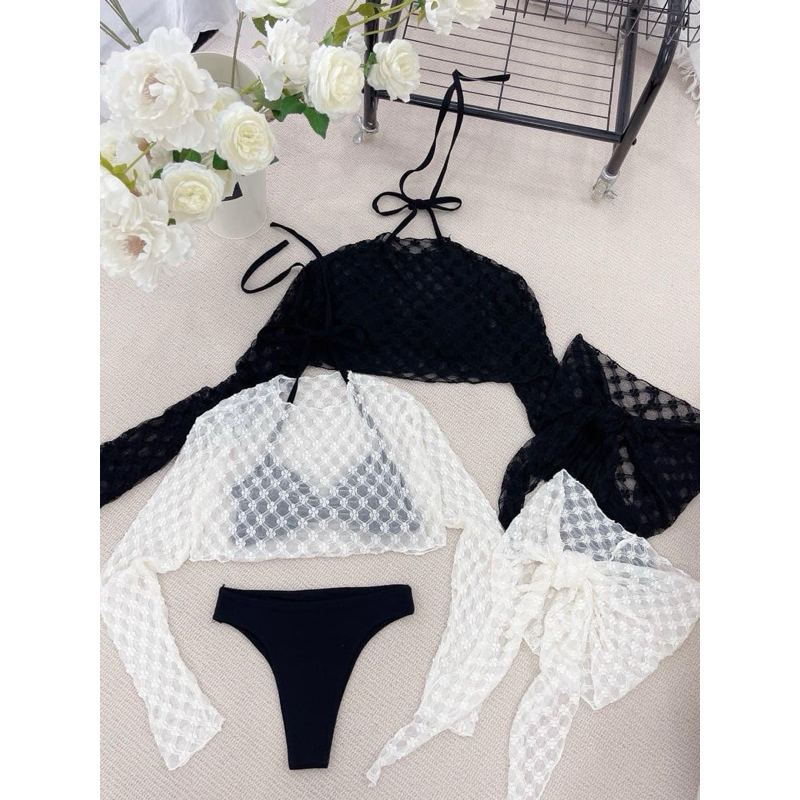 (hoa nhí )Sét bikini đi biển nữ gồm 4 món braa bên trong phối khoác lưới bên ngoài với tone màu dành cho các nàng MANILA | BigBuy360 - bigbuy360.vn