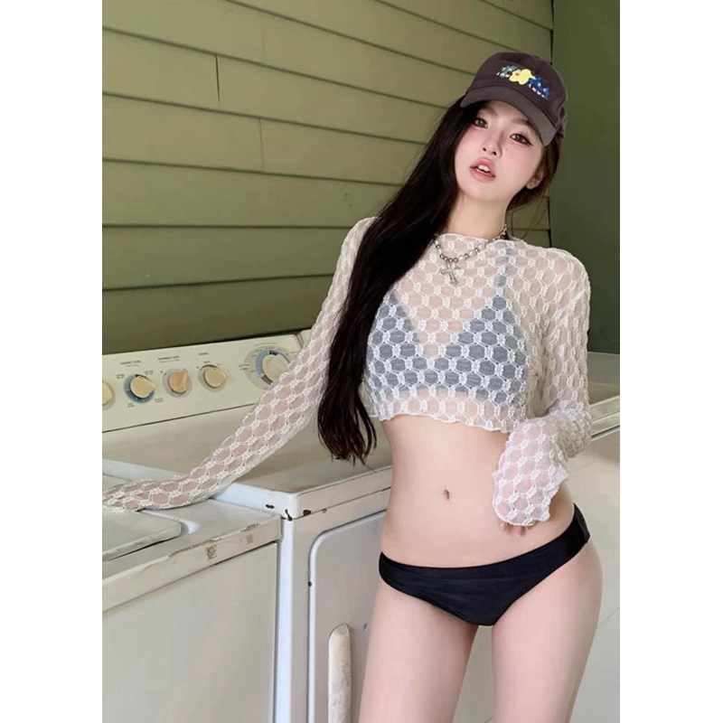 (hoa nhí )Sét bikini đi biển nữ gồm 4 món braa bên trong phối khoác lưới bên ngoài với tone màu dành cho các nàng MANILA | BigBuy360 - bigbuy360.vn