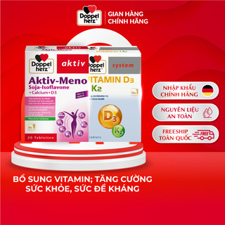 Bộ đôi tăng cường hấp thụ Canxi, cân bằng nội tiết tố nữ Doppelherz Vitamin K2 D3 (30 viên) và Aktiv Meno (30 viên)
